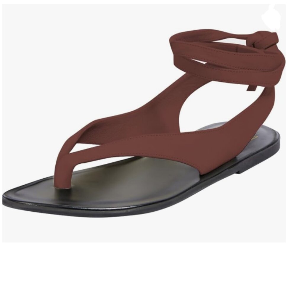 FOWT Wine Split Round Toe Sandals Lace up Strappy Soft Flip Flop Casual Shoes